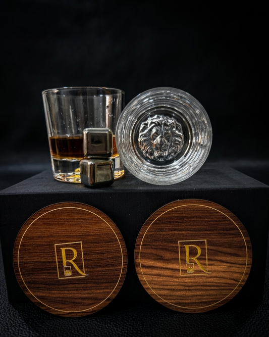 Lion Engraved Heavy Whiskey Glasses - Pack of 2