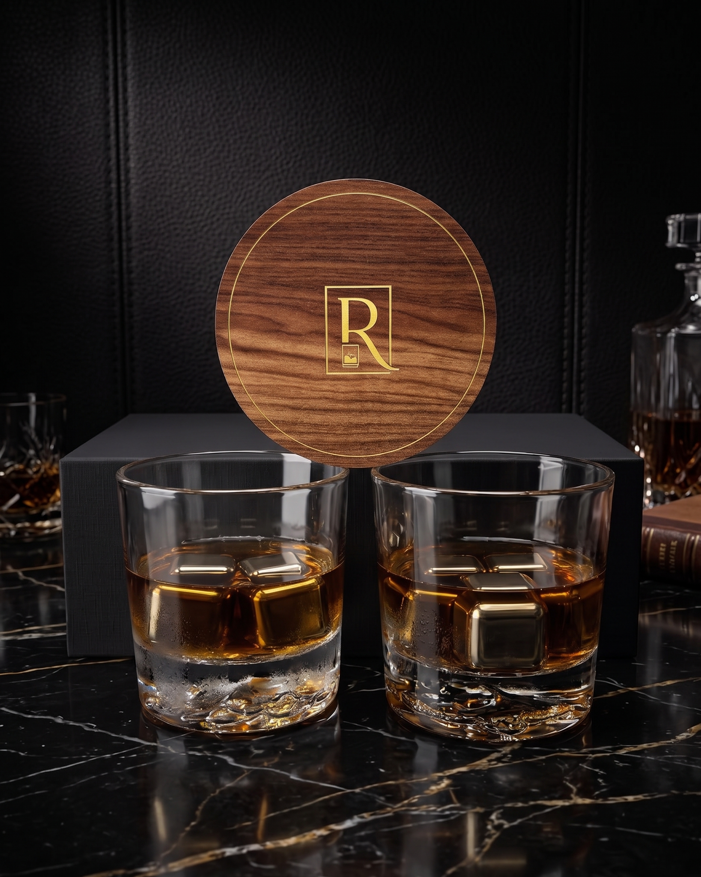 Lion Engraved Heavy Whiskey Glasses - Pack of 2
