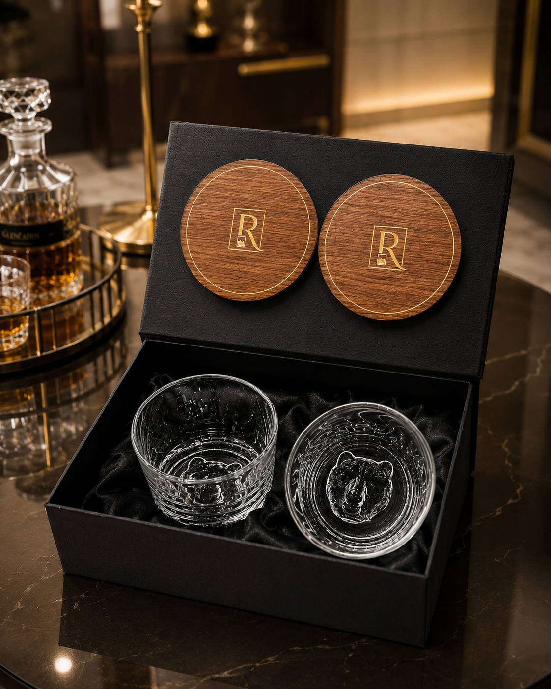 Bear Engraved Heavy Whiskey Glasses - Pack of 2